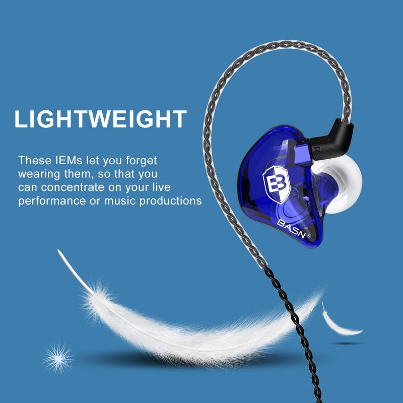 BASN Bsinger BC100 in Ear Monitor Headphones Universal Fit Noise Isolating IEM Earphones for Musicians Singers Studio Audiophiles (Blue) - Image 3